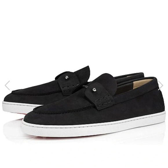 Christian Louboutin Chambeliboat Suede Slip On Boat Shoe Men's, Silver Bar Pin - Picture 3 of 9